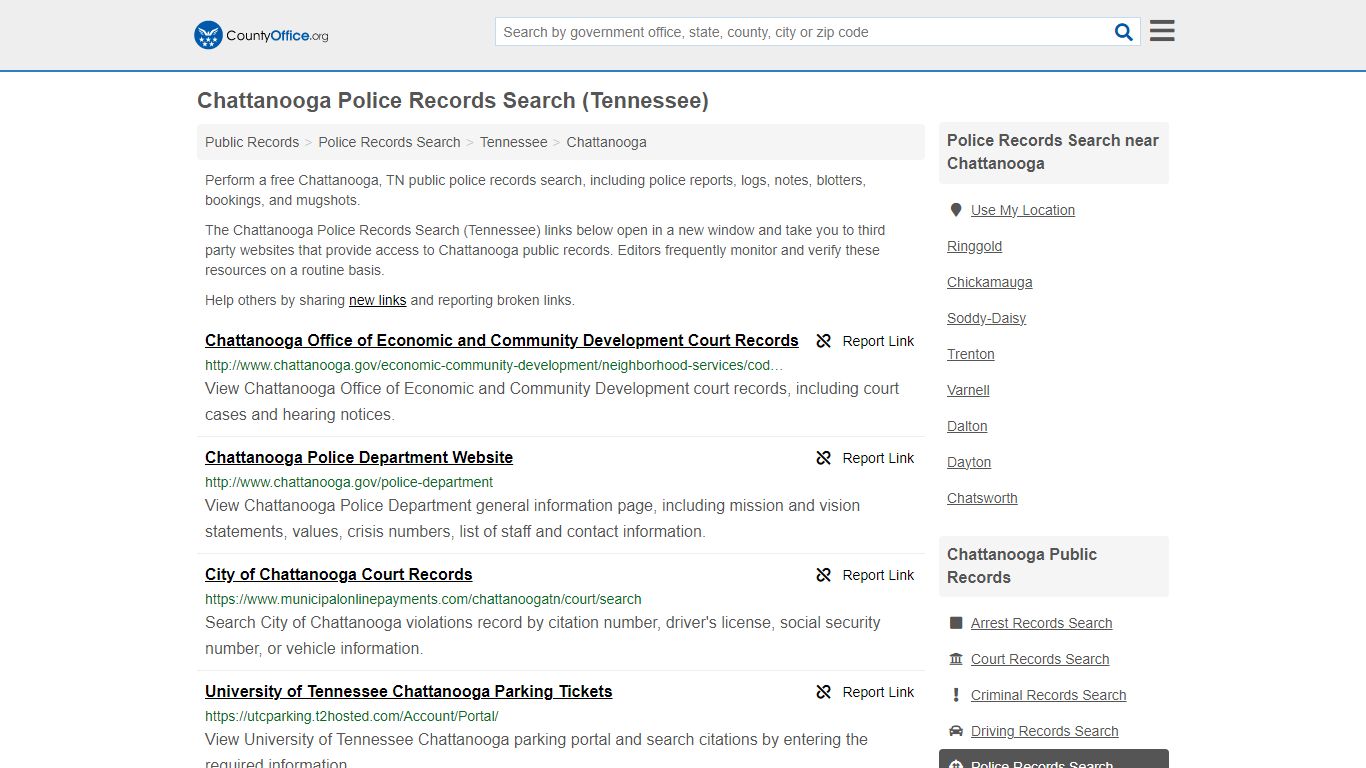 Chattanooga Police Records Search (Tennessee) - County Office